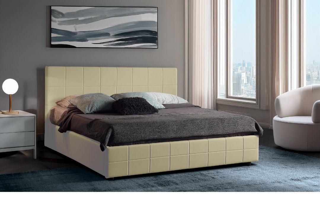 Letto Pegaso - Ecopelle, Beige, Matrimoniale stanza